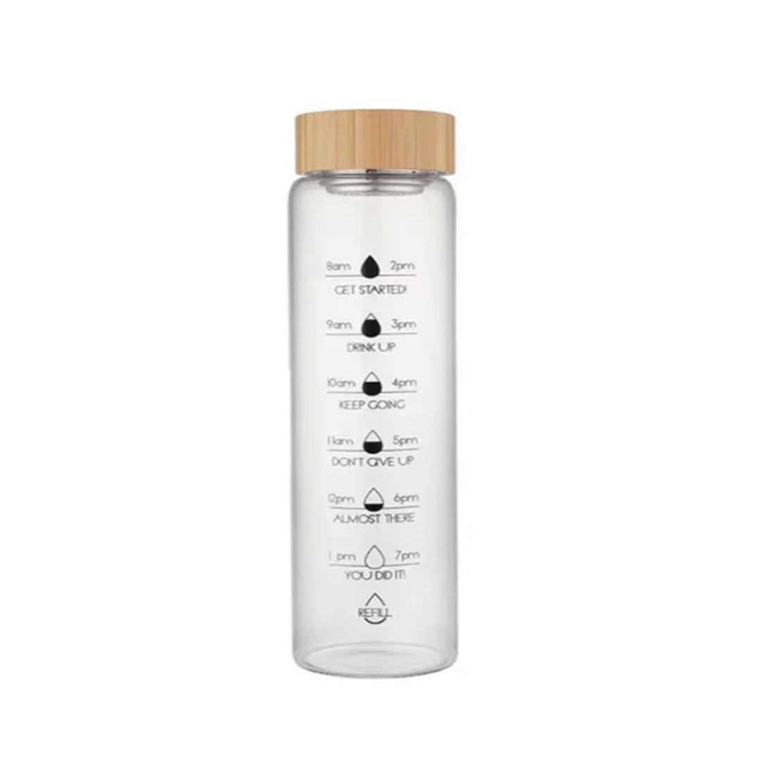 Glass Water Bottle with Time Marker