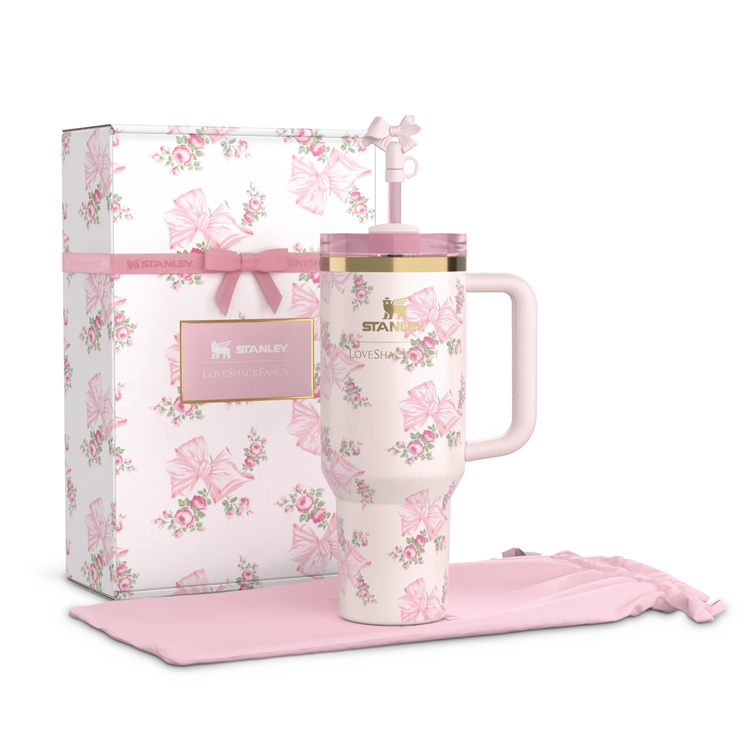 The Stanley X LoveShackFancy Holiday Quencher | 40oz – Rosa Beaux Pink | Premium Box Pack