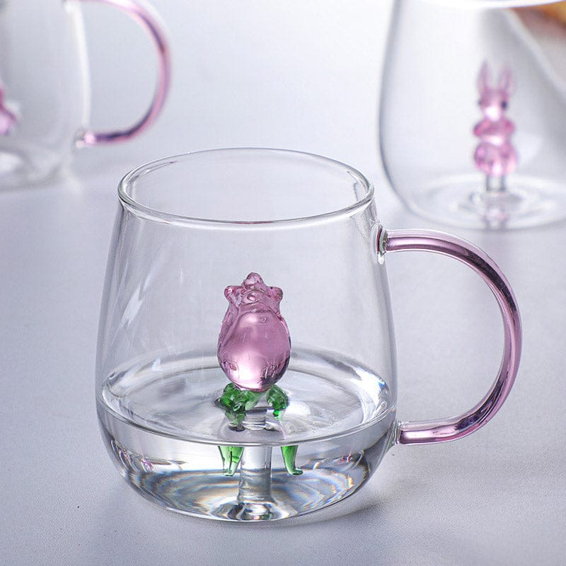 Pink Rose Double-Wall Glass Mug