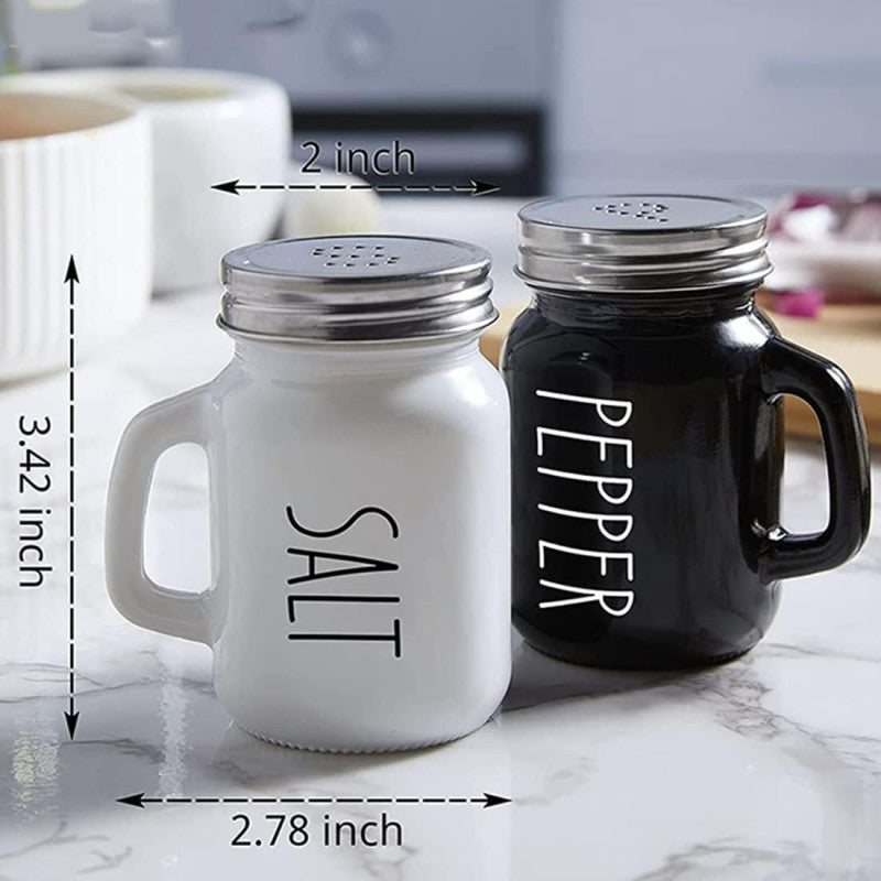 Salt and Pepper Shaker Set, Glass Black and White Shaker Set with Stainless Steel Lid