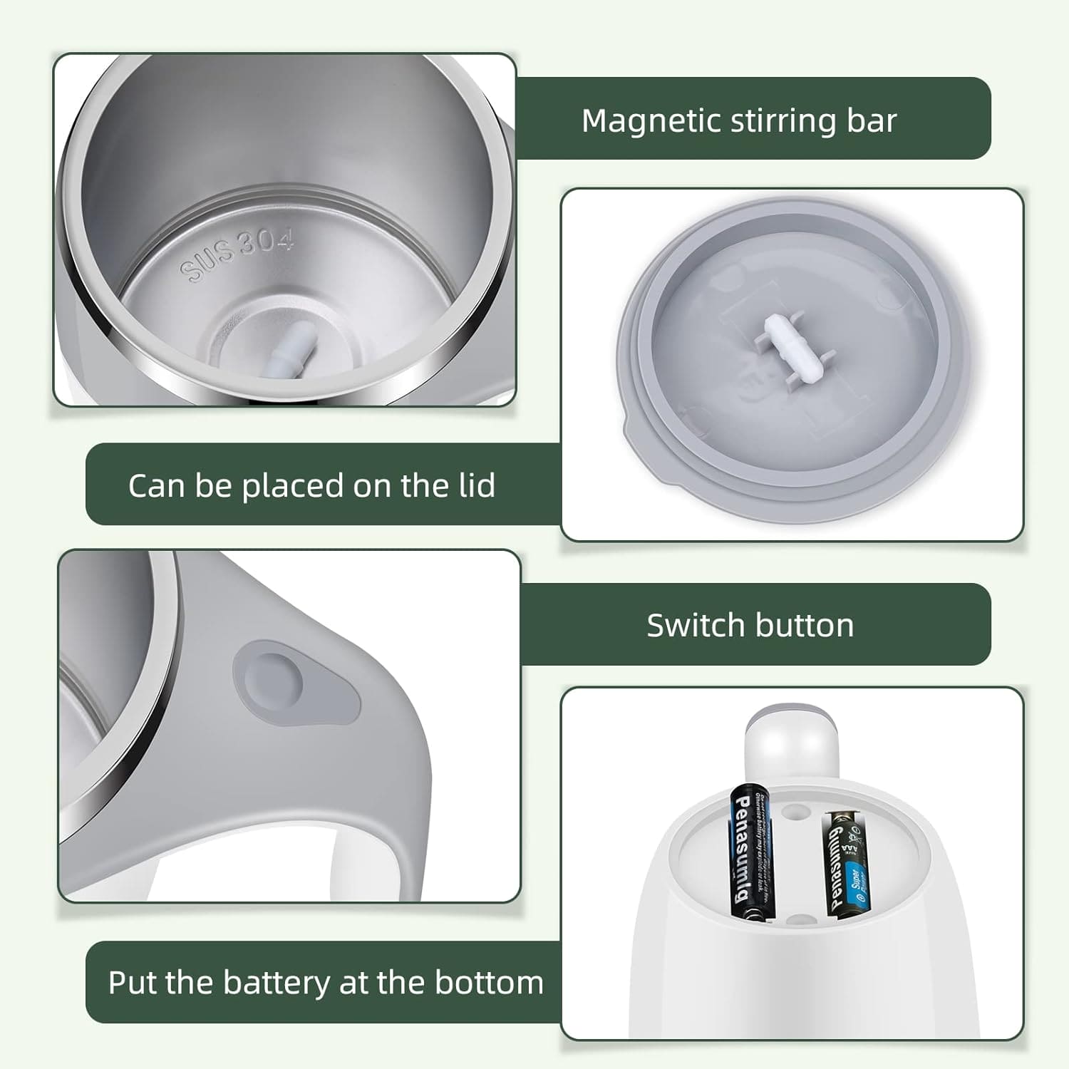 Self Stirring Coffee Mug, Automatic Magnetic Stirring Coffee Cup, 380mL Auto Mixing Mug with Lid, Rechargeable Magnetic Coffee Mug, Electric Smart Mixer Coffee Cup, Stainless Steel Self Mixing Coffee Cup, Portable Stirring Cup