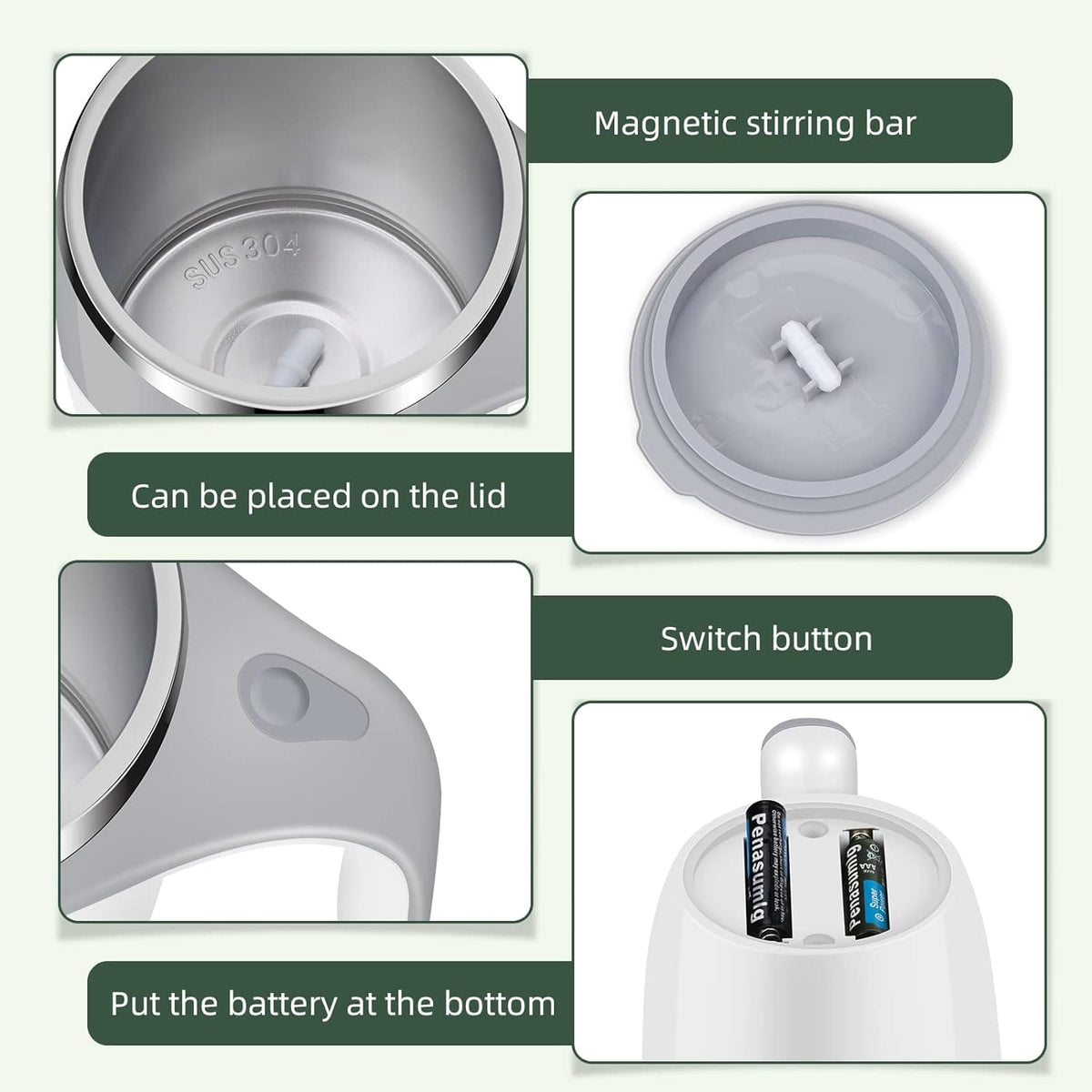 Self Stirring Coffee Mug, Automatic Magnetic Stirring Coffee Cup, 380mL Auto Mixing Mug with Lid, Rechargeable Magnetic Coffee Mug, Electric Smart Mixer Coffee Cup, Stainless Steel Self Mixing Coffee Cup, Portable Stirring Cup
