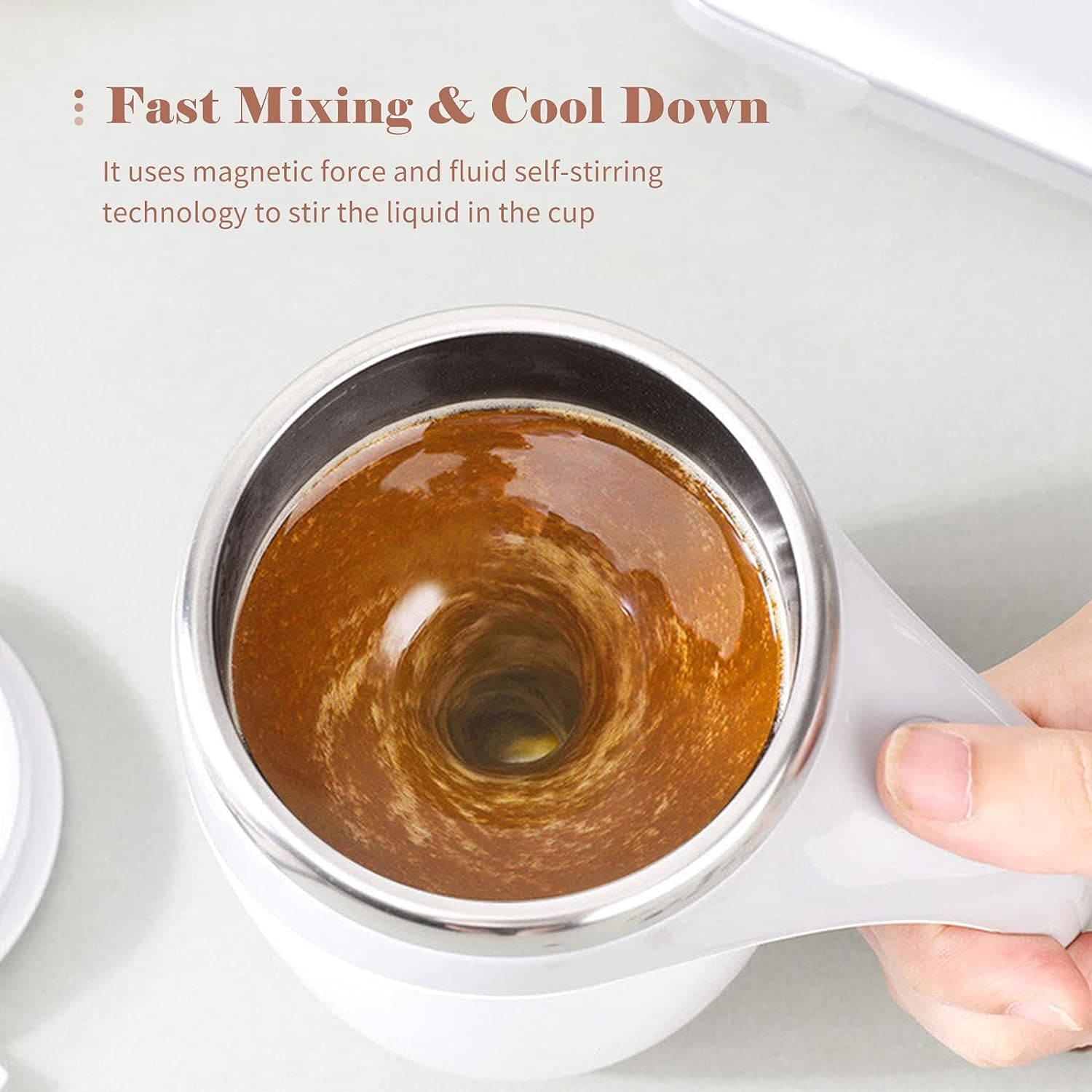 Self Stirring Coffee Mug, Automatic Magnetic Stirring Coffee Cup, 380mL Auto Mixing Mug with Lid, Rechargeable Magnetic Coffee Mug, Electric Smart Mixer Coffee Cup, Stainless Steel Self Mixing Coffee Cup, Portable Stirring Cup