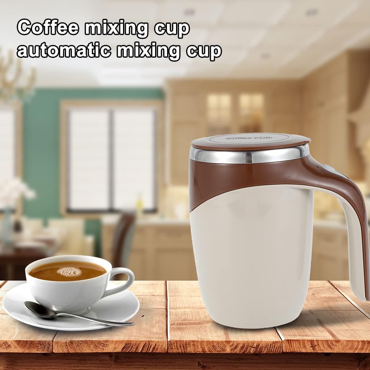 Self Stirring Coffee Mug, Automatic Magnetic Stirring Coffee Cup, 380mL Auto Mixing Mug with Lid, Rechargeable Magnetic Coffee Mug, Electric Smart Mixer Coffee Cup, Stainless Steel Self Mixing Coffee Cup, Portable Stirring Cup