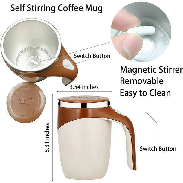 Self Stirring Coffee Mug, Automatic Magnetic Stirring Coffee Cup, 380mL Auto Mixing Mug with Lid, Rechargeable Magnetic Coffee Mug, Electric Smart Mixer Coffee Cup, Stainless Steel Self Mixing Coffee Cup, Portable Stirring Cup