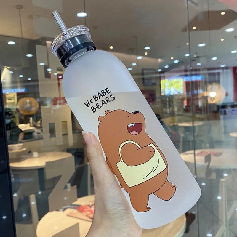 1000ml Cute Cartoon Drinkware Frosted Bear Bottles