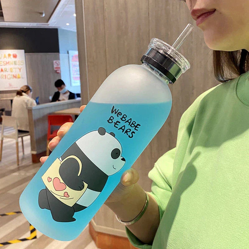 1000ml Cute Cartoon Drinkware Frosted Bear Bottles
