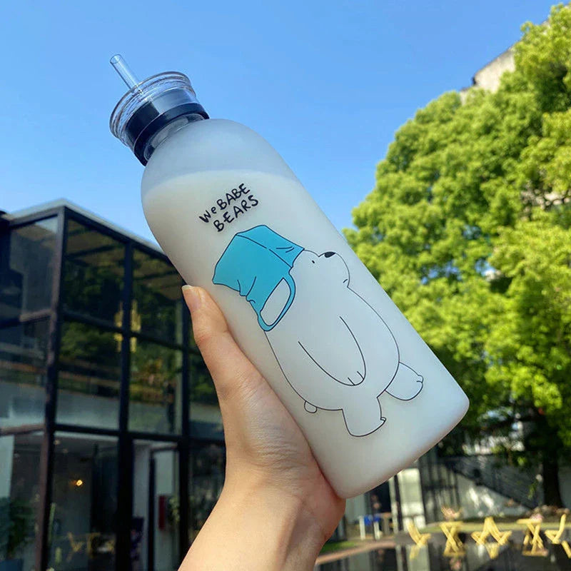 1000ml Cute Cartoon Drinkware Frosted Bear Bottles