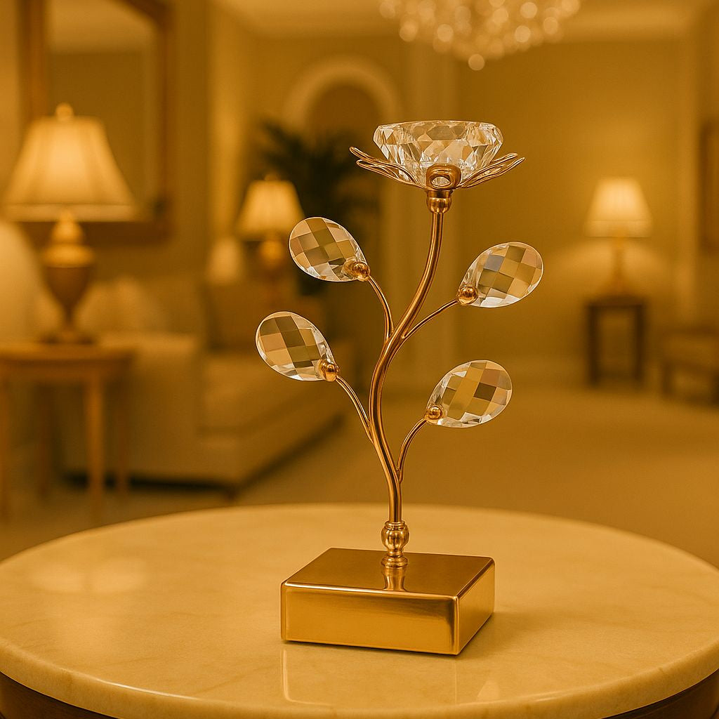 Elegant Table Crystal Candle Stand Gold Decor