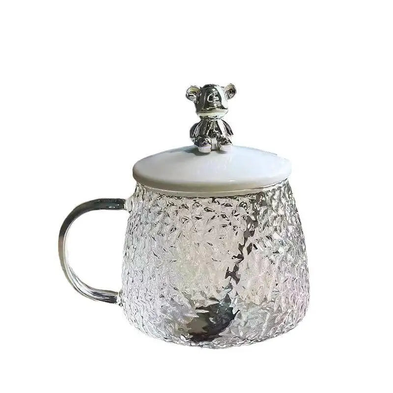 Hammered Glass Coffee Cup with Lid Set