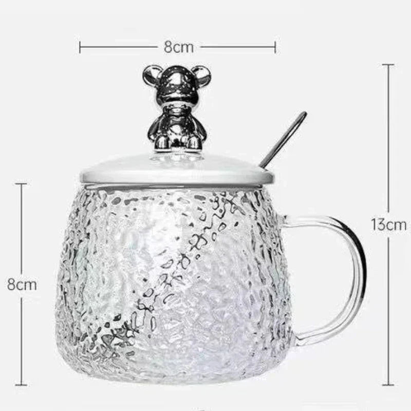 Hammered Glass Coffee Cup with Lid Set