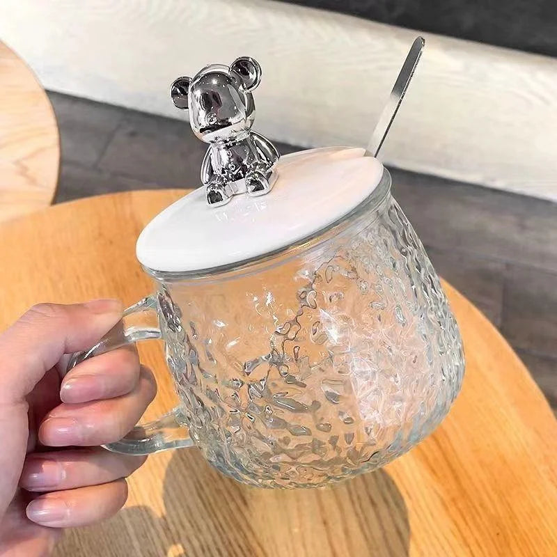 Hammered Glass Coffee Cup with Lid Set