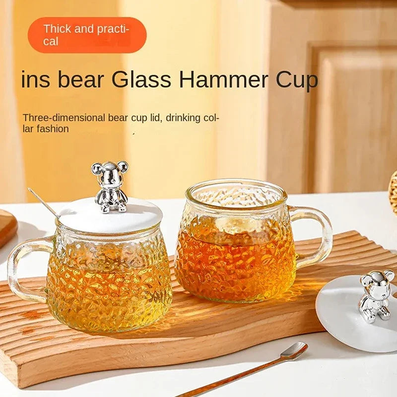 Hammered Glass Coffee Cup with Lid Set