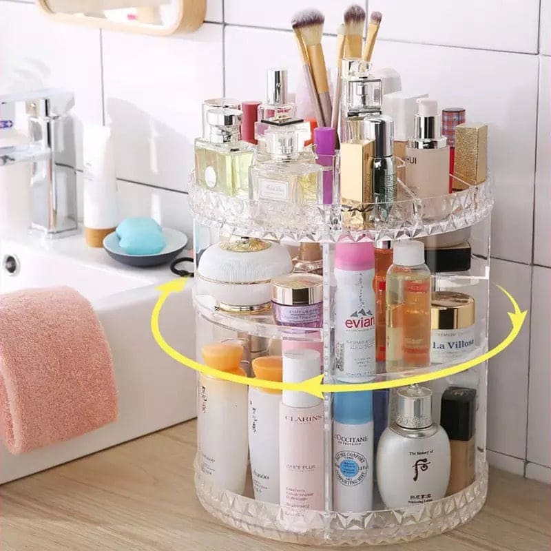 360° Rotating Makeup Organizer, Cosmetic Storage Countertop Organizer, Large Capacity Perfume Make Up Brush Holder, Fashion Crystal Display Stand, Regular Cosmetic Jewellery Organizer