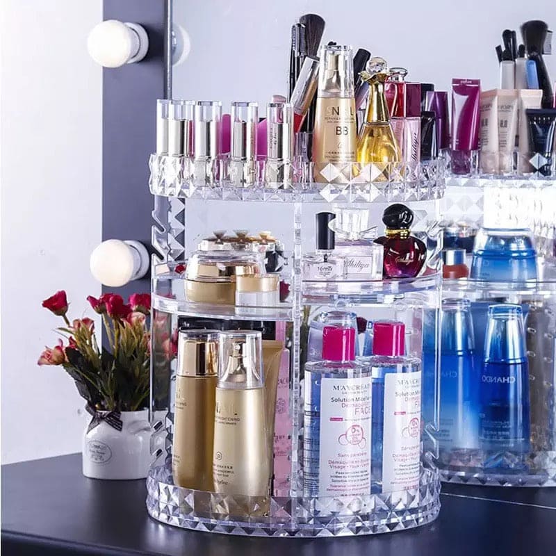 360° Rotating Makeup Organizer, Cosmetic Storage Countertop Organizer, Large Capacity Perfume Make Up Brush Holder, Fashion Crystal Display Stand, Regular Cosmetic Jewellery Organizer