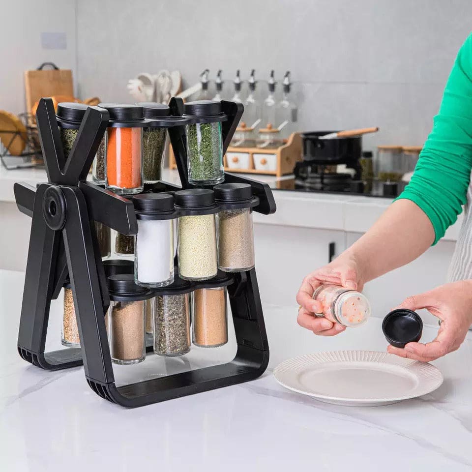 360° Rotating Spice Rack with 18 Spice Jars — Ferris Wheel Style Kitchen Seasoning Organizer