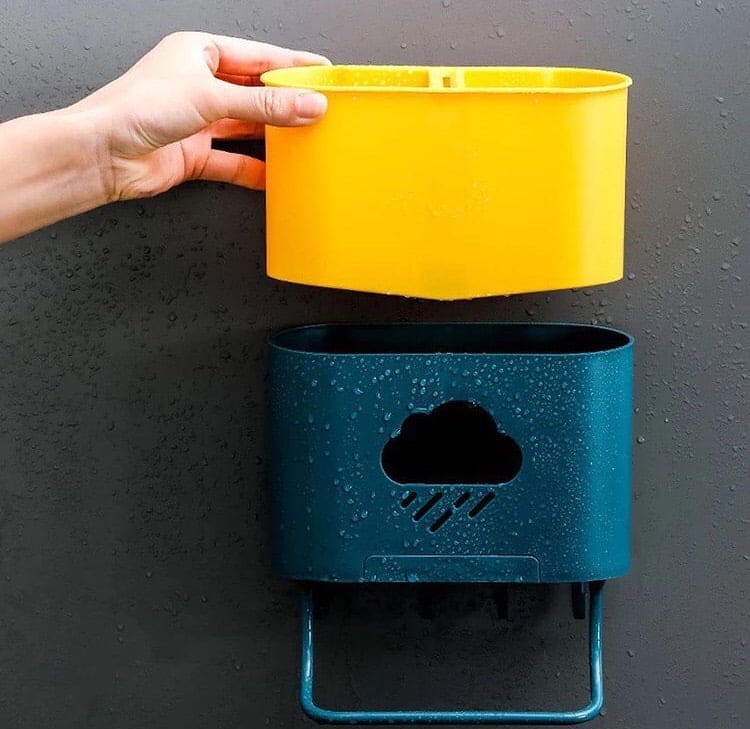 Wall Mounted Cloud Drain Rack, 2 Divided Compartments for Storage Forks, Utensils Holder Drainer Basket With Detachable Rag Rod