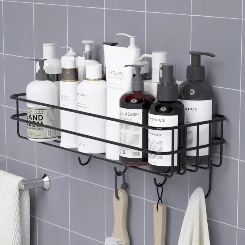 Japanese Style Bathroom Rack with Hooks - Wall Mounted
