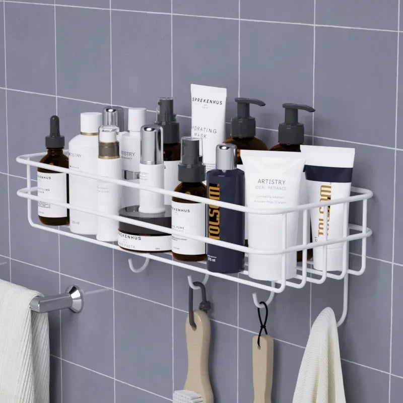 Japanese Style Bathroom Rack with Hooks - Wall Mounted