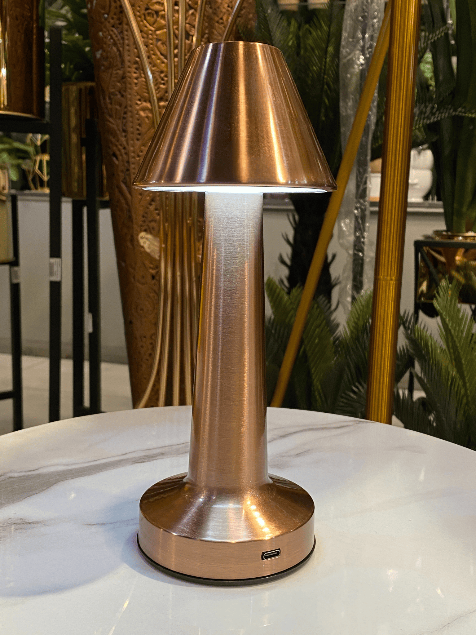 Elegant Copper LED Table Lamp – Rechargeable, Touch Sensor, and Dimmable