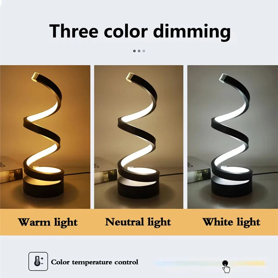 Spiral LED Table Lamp with Tricolor Light