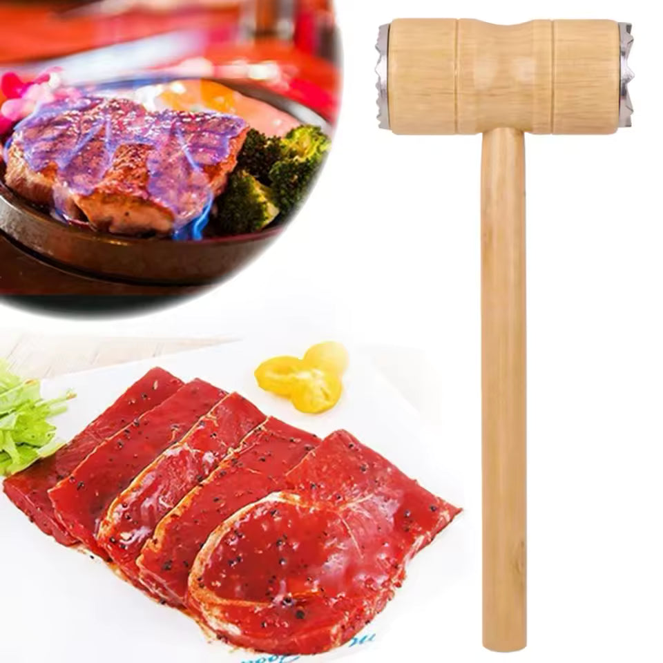 2 in 1 Wooden Meat Tenderizer Hammer for Kitchen