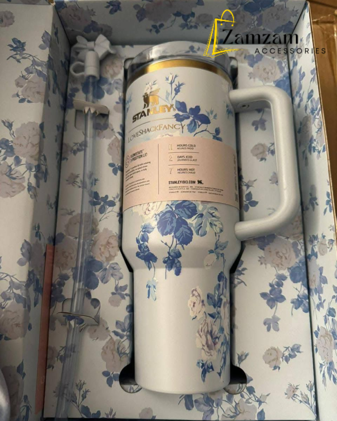 The Stanley X LoveShackFancy Holiday Quencher | 40oz – Everblooming Rosettes | Premium Box Pack