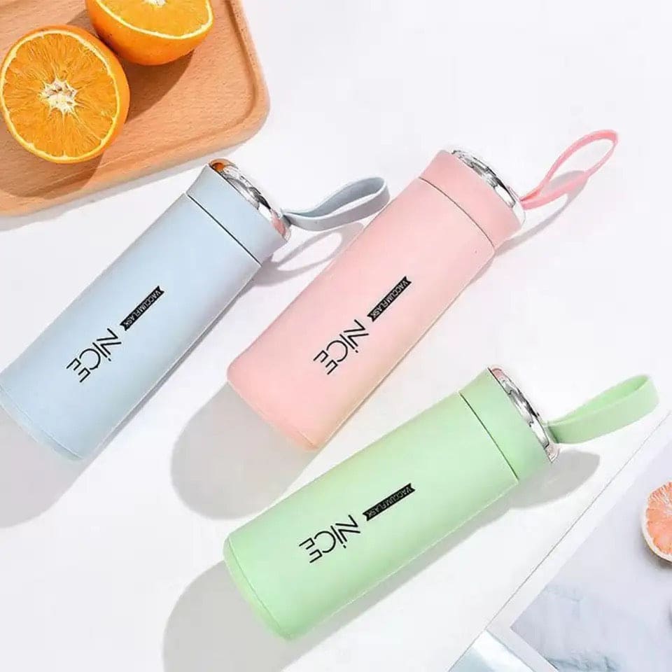 Nice Water Bottle, 400ML Glass Water Bottle, Gym Sports Cycling Water Cup, Double Layer Glass Cup, Portable Kids Beverage Bottle, Portable Travel Insulated Mug, Anti-fall Glass Bottle, Sleeve Cover Water Bottle