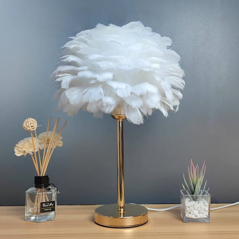 Elegant Feather Table Lamp for Bedroom & Living Room