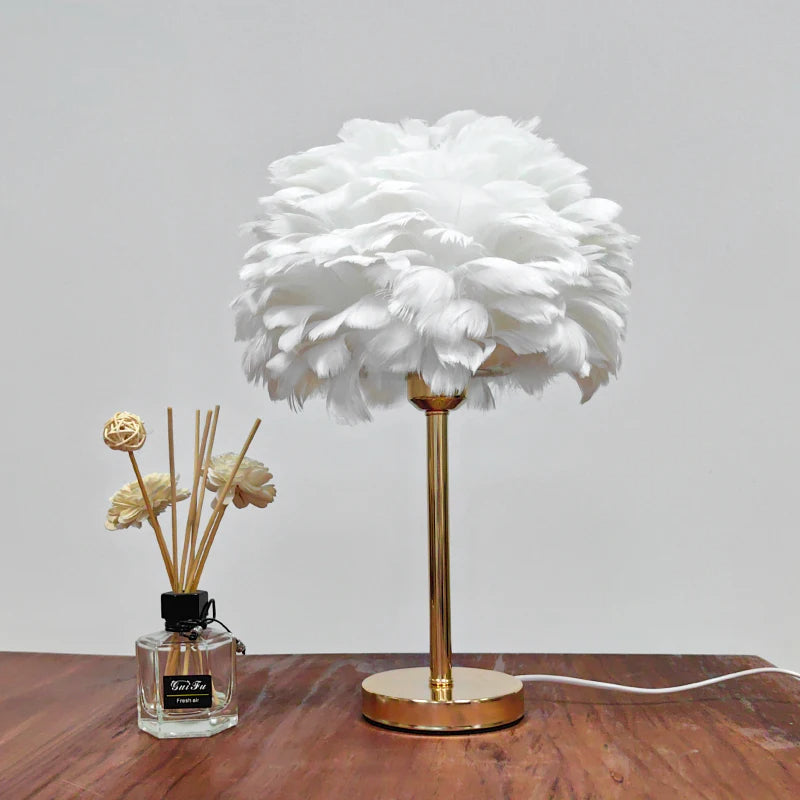 Elegant Feather Table Lamp for Bedroom & Living Room
