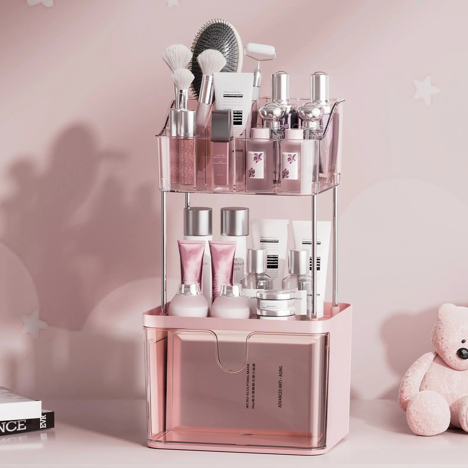 Luxury 3-Tier Cosmetic & Skincare Organizer with Dustproof Cover