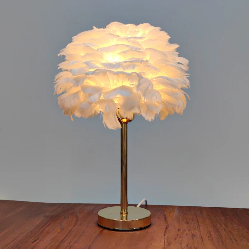 Elegant Feather Table Lamp for Bedroom & Living Room