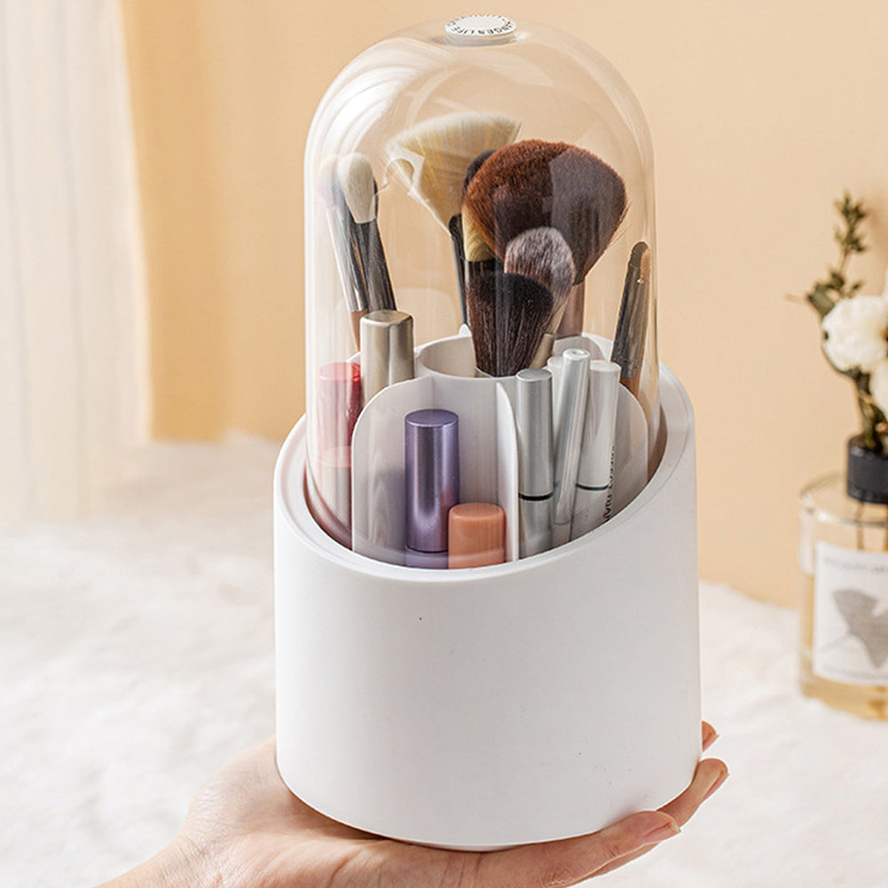 Rotating Makeup Brush Holder with Dustproof Lid | Cosmetic Brush Case | Countertop Brushes Holder