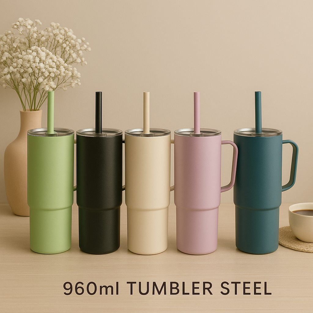 960ml Stainless Steel Tumbler – Insulated Travel Cup (Random Design)