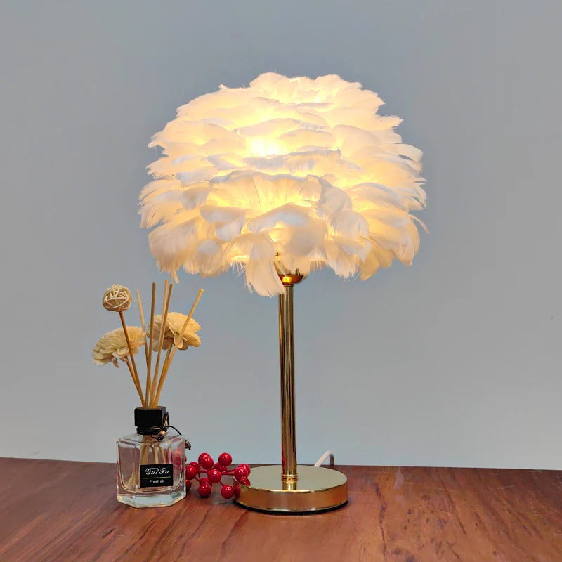 Elegant Feather Table Lamp for Bedroom & Living Room