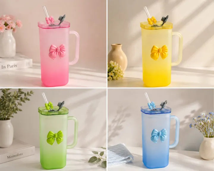 Frosted Glass Mug With Bow | Cute Aesthetic Coffee Mug 350ML