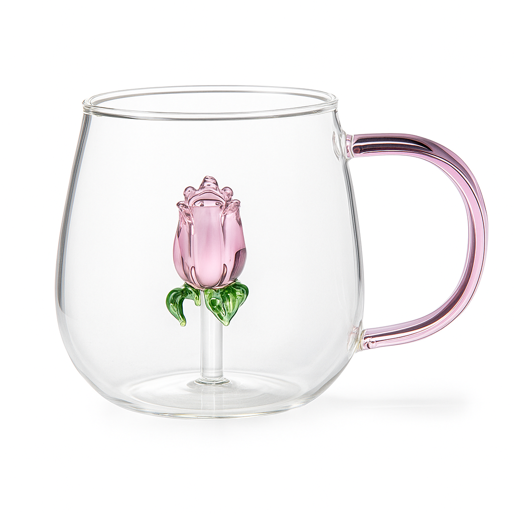 Pink Rose Double-Wall Glass Mug