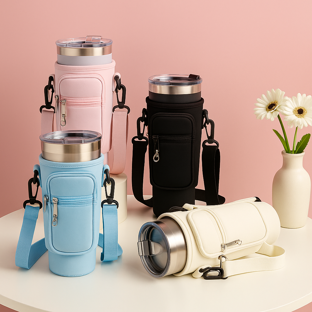 40oz Water Bottle Carrier Bag – Fits Stanley Quencher with Strap (Random Color)
