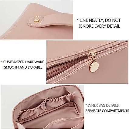 Classy Cosmetic Bag, Portable Leather Makeup Pouch, Waterproof Travel Washbag, Large Opening Makeup Bag, Multifunctional Leather Organizer Bag With Dividers And Handle, Lay Flat Large Opening Makeup Bag