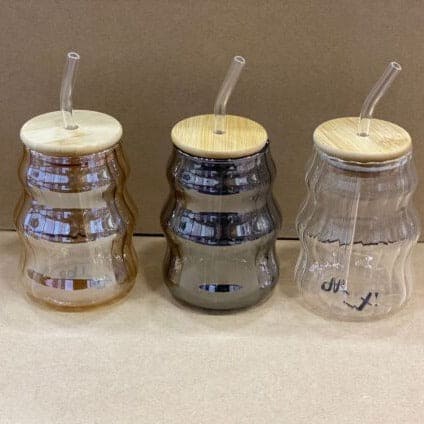 Volcano Glass Mug | Bamboo Lid & Straw – Iced Coffee, Juice & Cocktail Cup