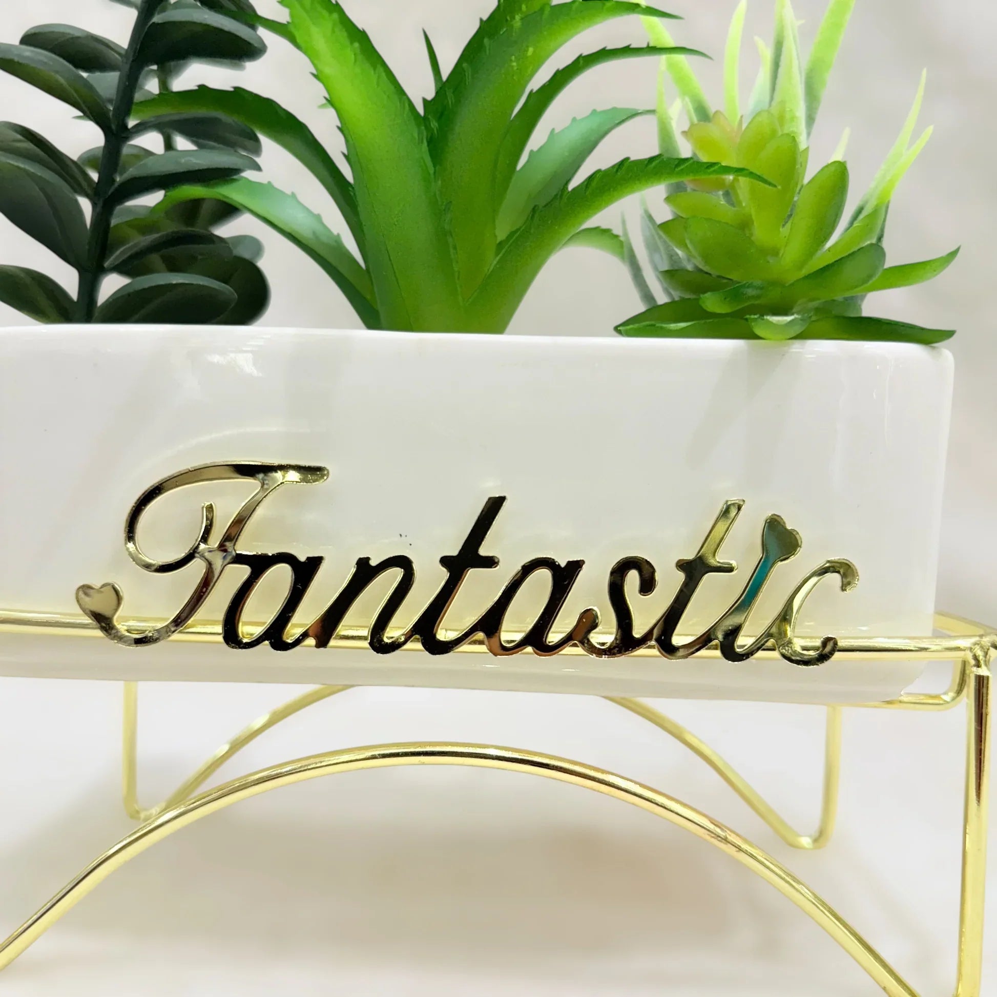 Fantastic Elegance Artificial Succulent Trio with Golden Stand