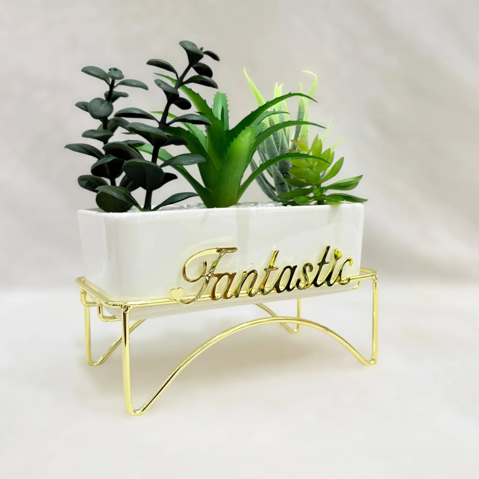 Fantastic Elegance Artificial Succulent Trio with Golden Stand