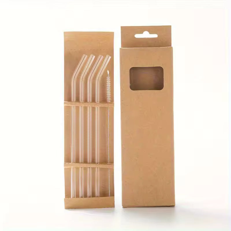 5pcs Reusable Glass Straw Set with Cleaning Brush