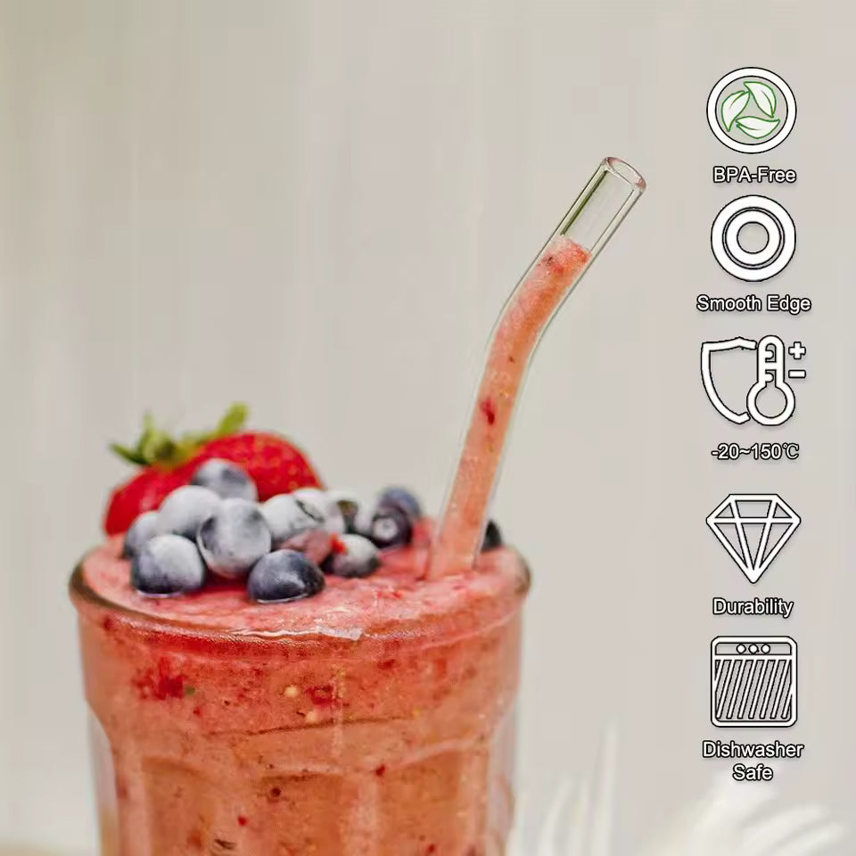 5pcs Reusable Glass Straw Set with Cleaning Brush