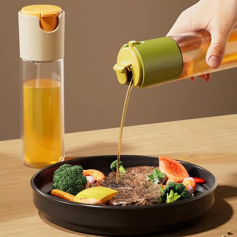 2 in 1 Oil Spray Bottle – Dual Glass Dispenser for Kitchen Use