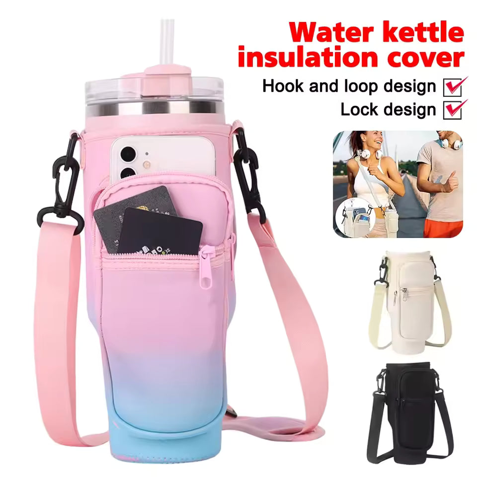 40oz Water Bottle Carrier Bag – Fits Stanley Quencher with Strap (Random Color)