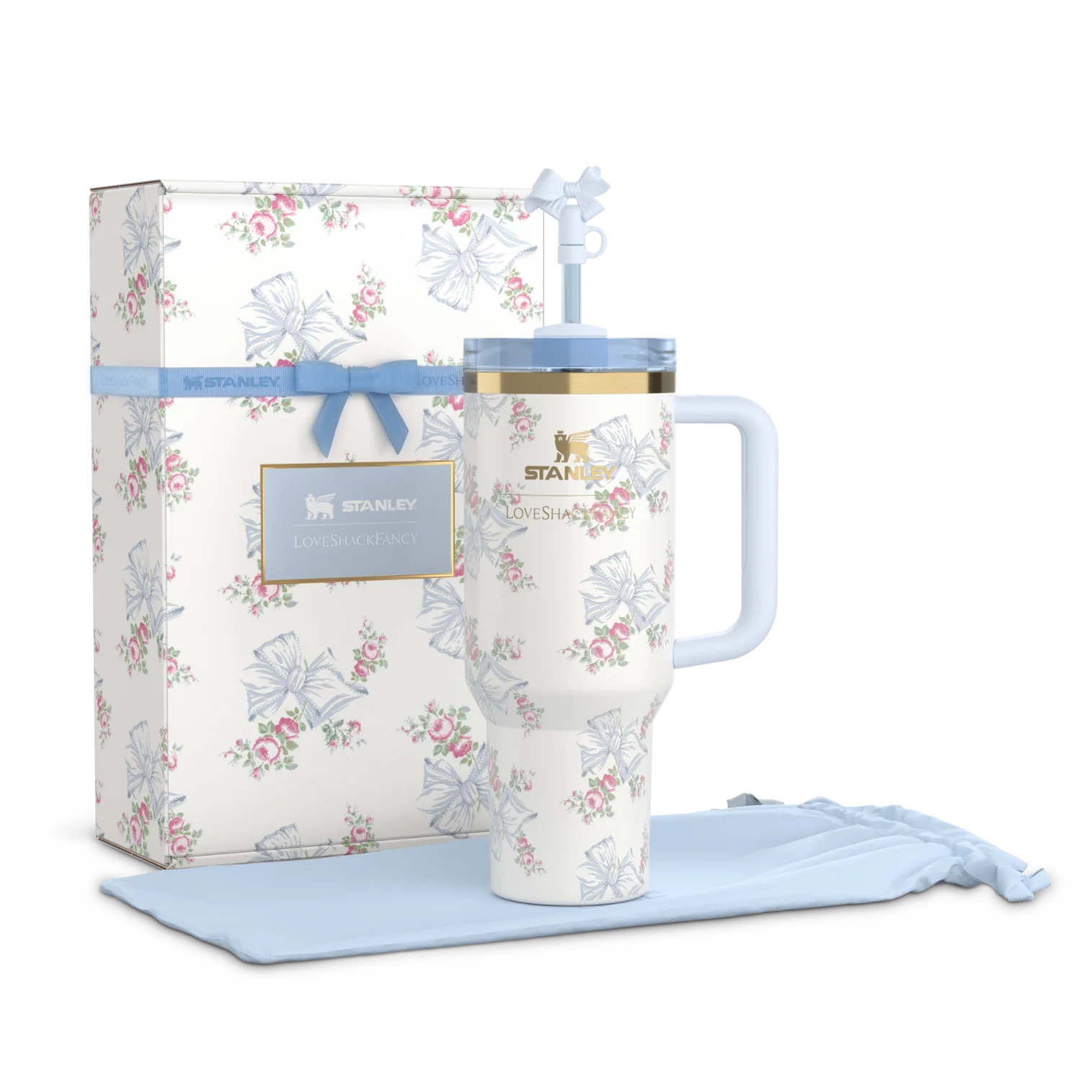 The Stanley X LoveShackFancy Holiday Quencher | 40oz – Rosa Beaux Blue | Premium Box Pack