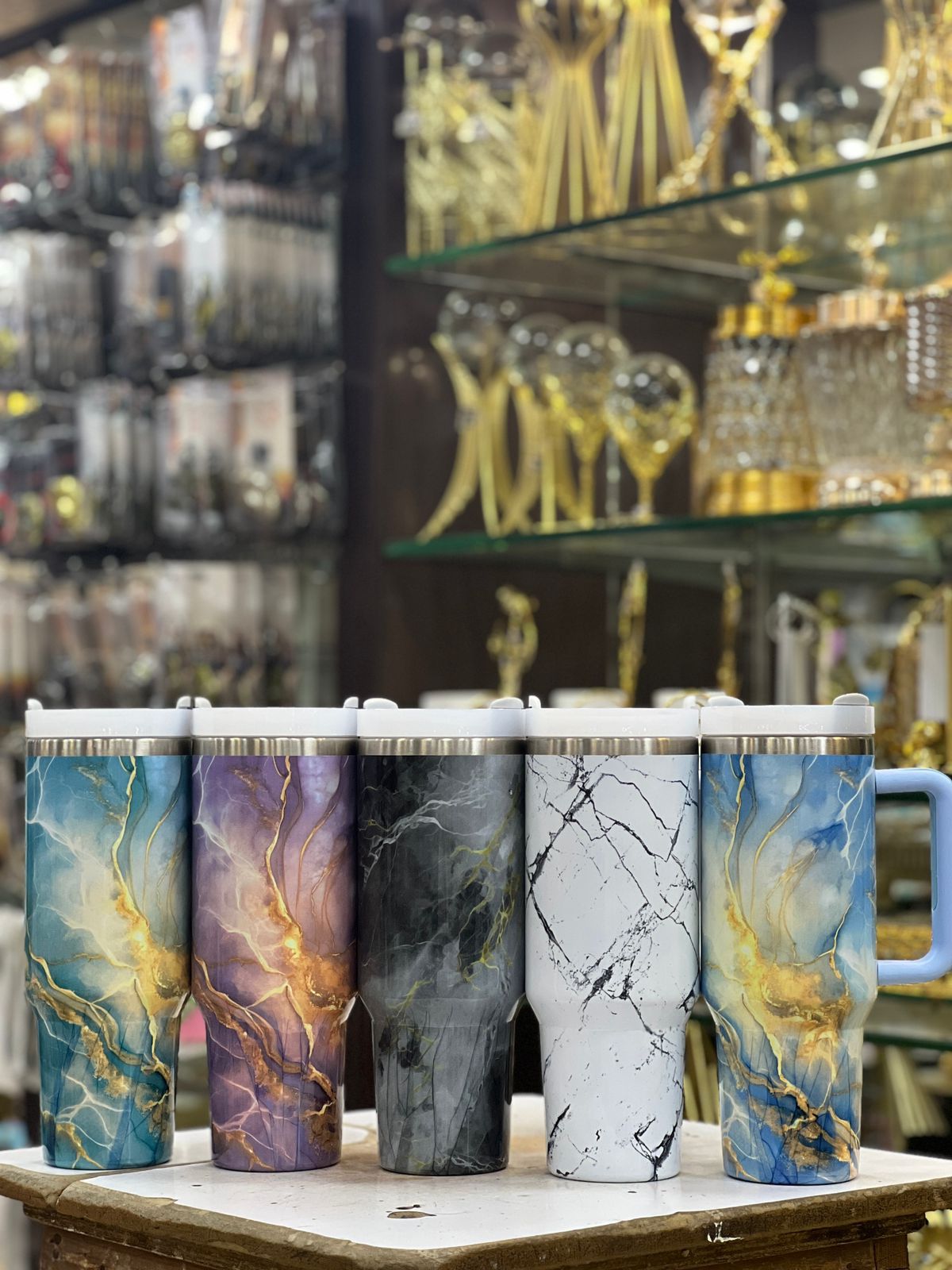 Marble Texture Stanley Style Tumbler – 40oz (1.18L) Insulated Travel Mug with Straw & Lid