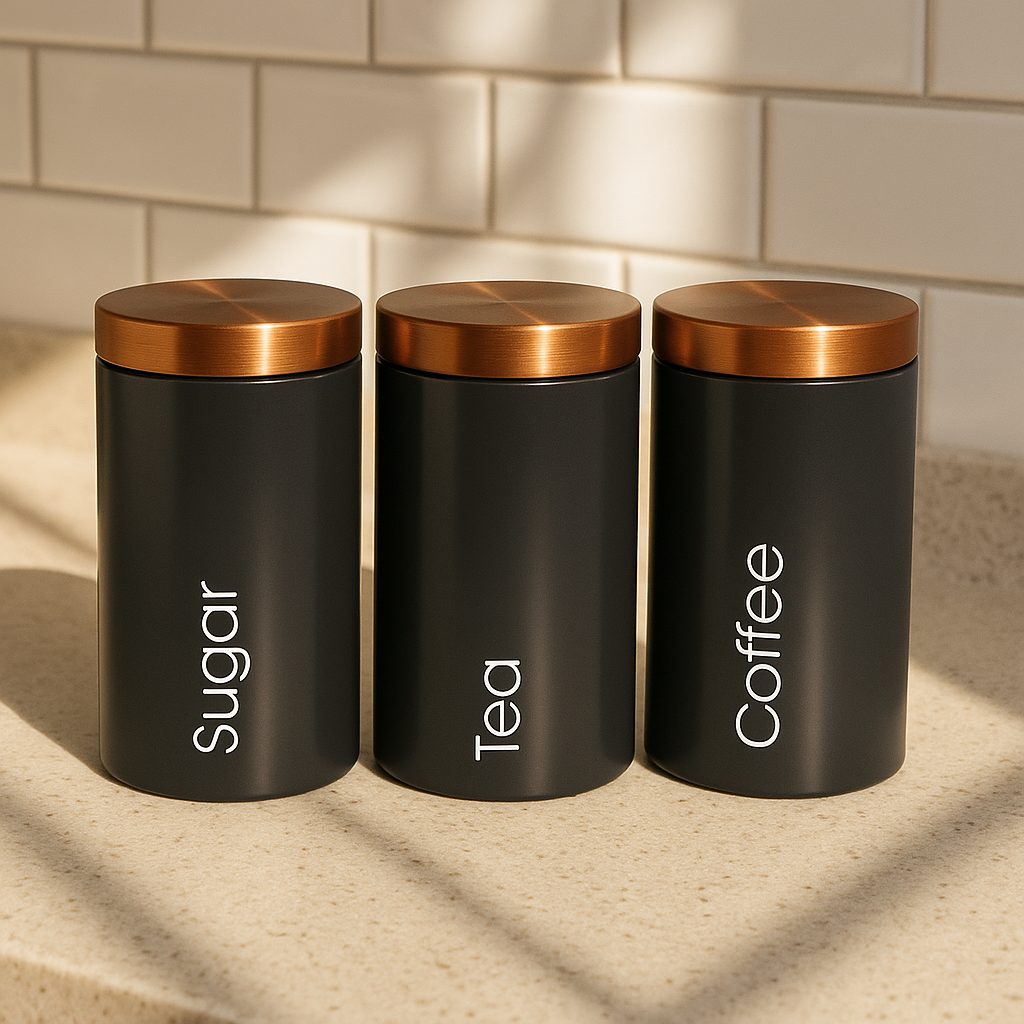 3 Pcs Matte Black Metal Kitchen Storage Canisters