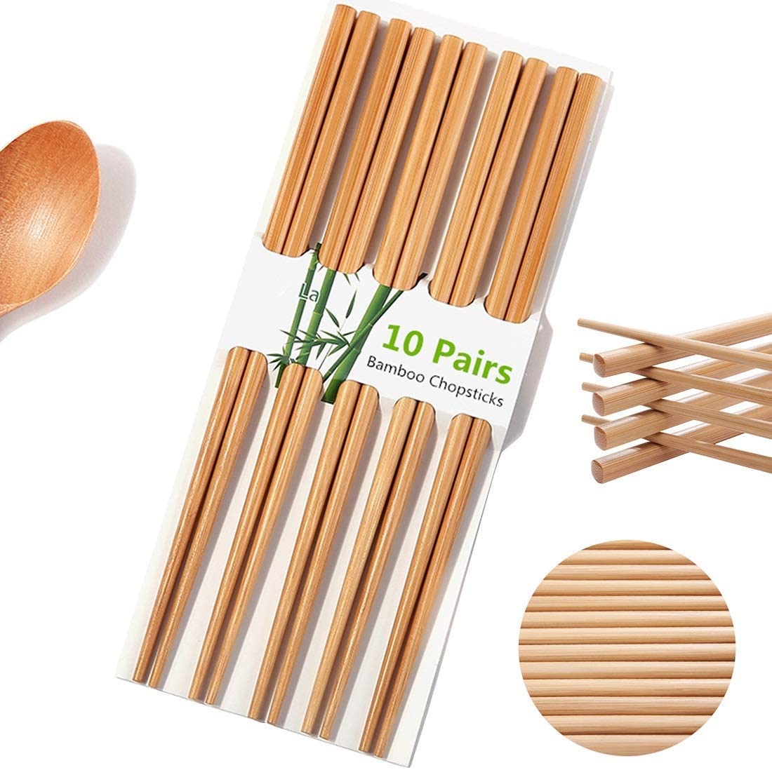 Reusable Natural wood Bamboo Chopsticks Chinese Chopsticks (10 Pair )